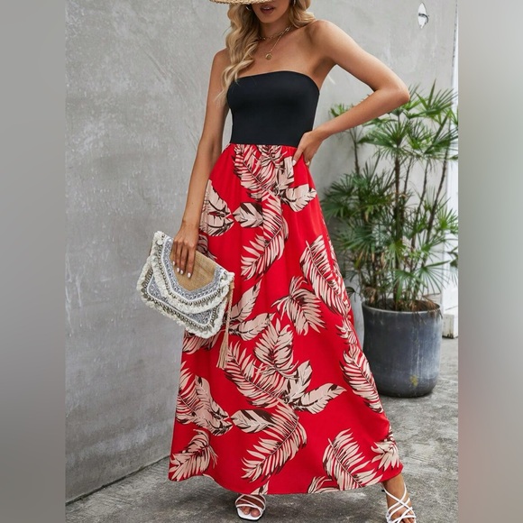 Shein Floral Maxi Dress w/ black tube top upper. ****figure flattering***** - Picture 1 of 8